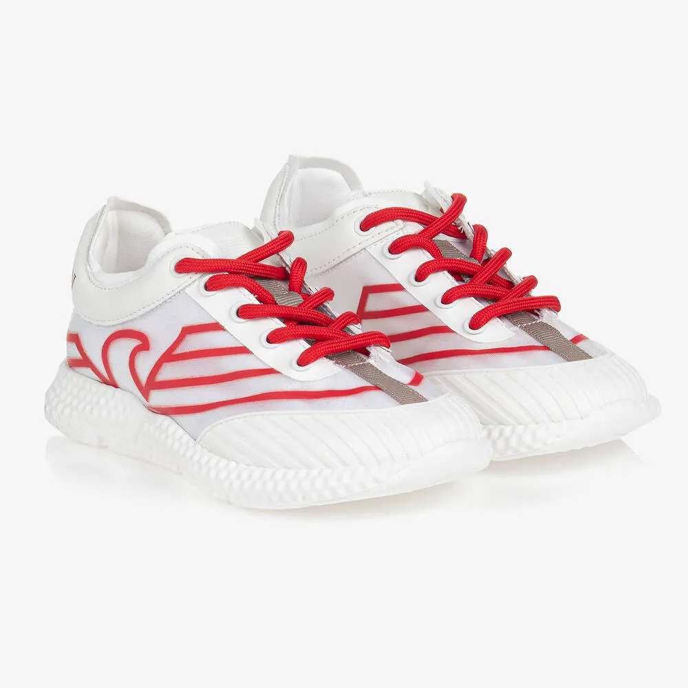 Teen Boys White & Red Lace-Up Trainers