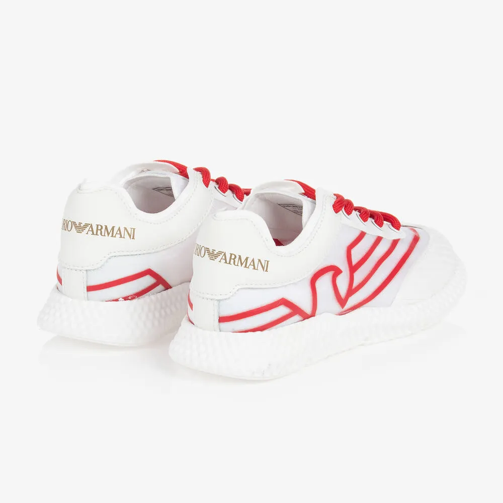 Teen Boys White & Red Lace-Up Trainers