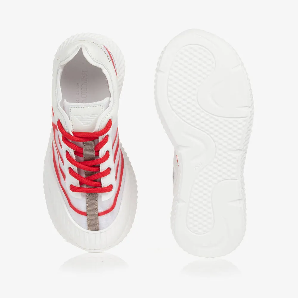 Teen Boys White & Red Lace-Up Trainers