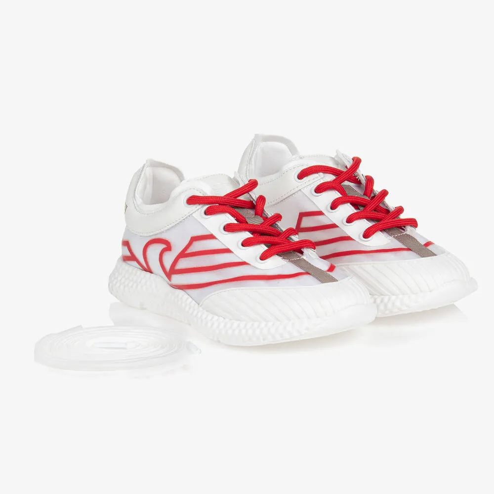 Teen Boys White & Red Lace-Up Trainers