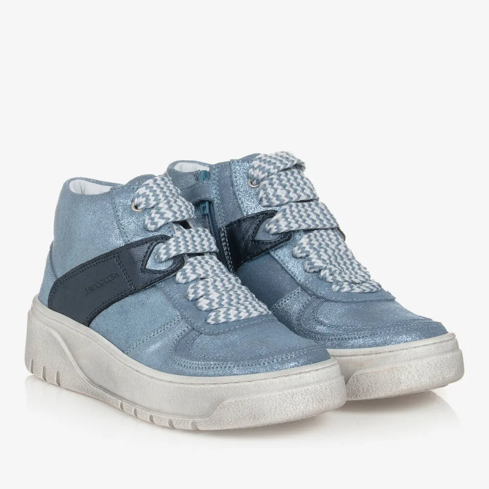 Teen Girls Blue Leather High-Top Trainers