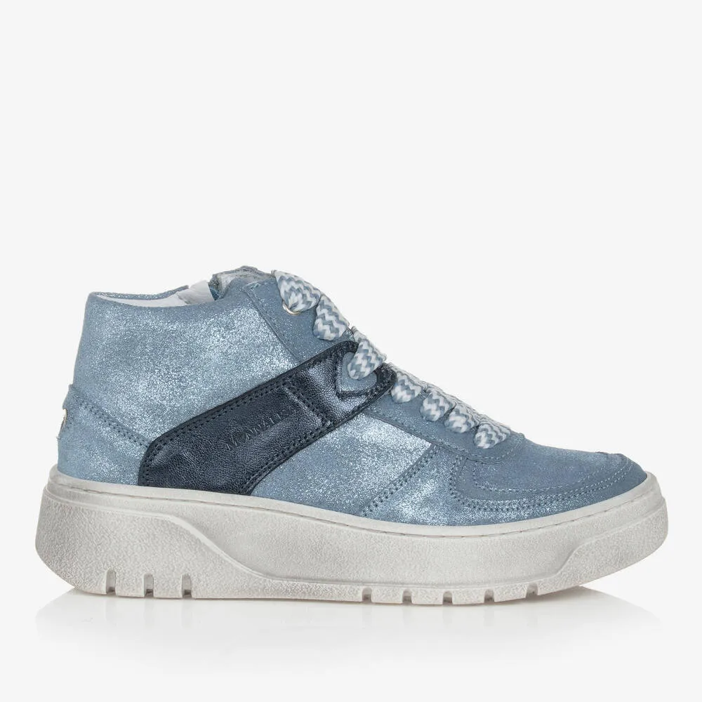 Teen Girls Blue Leather High-Top Trainers