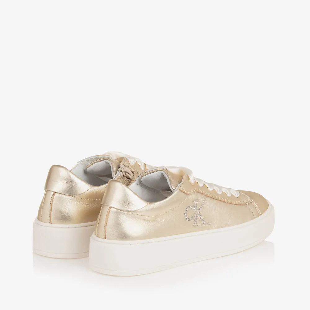 Teen Girls Metallic Gold Leather Trainers