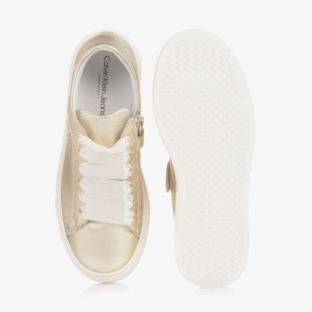 Teen Girls Metallic Gold Leather Trainers