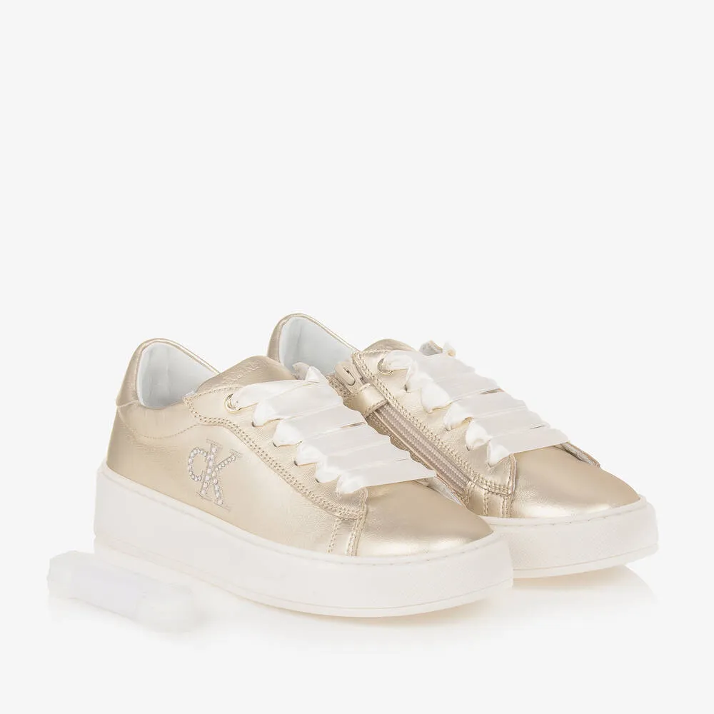 Teen Girls Metallic Gold Leather Trainers