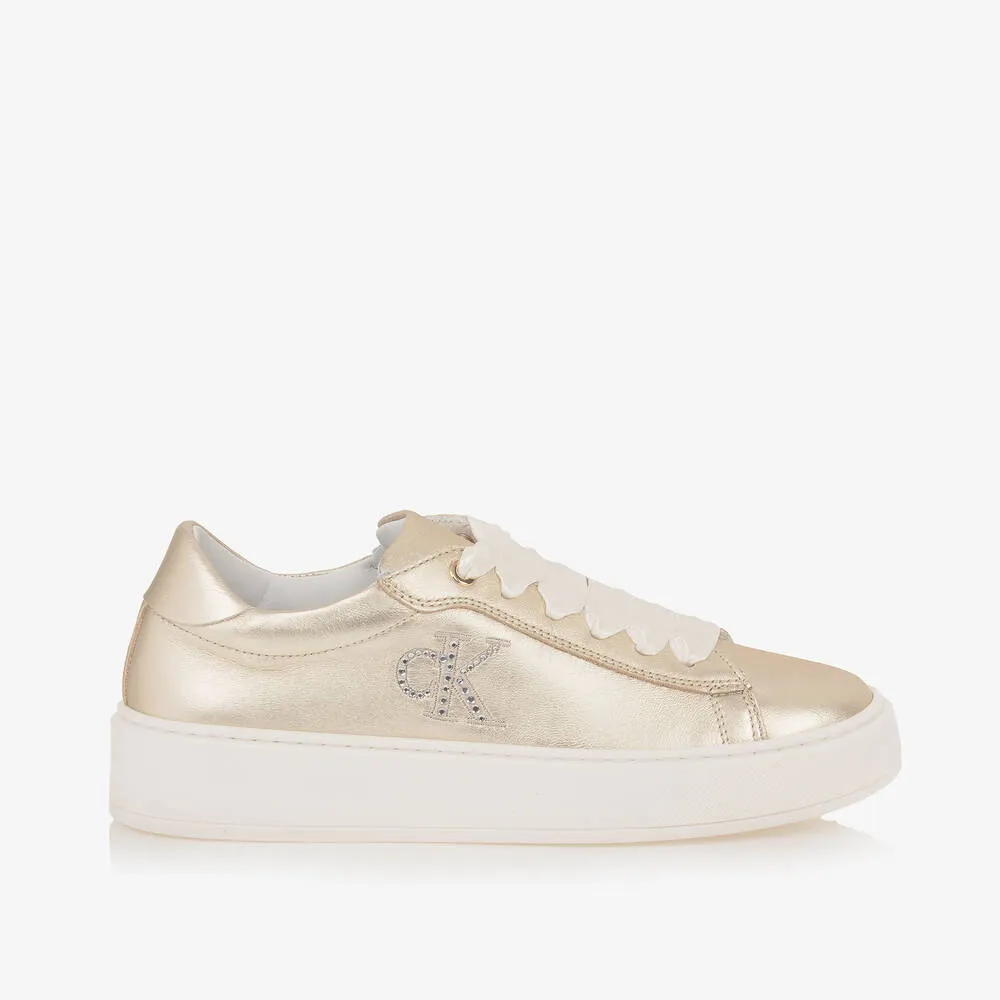 Teen Girls Metallic Gold Leather Trainers