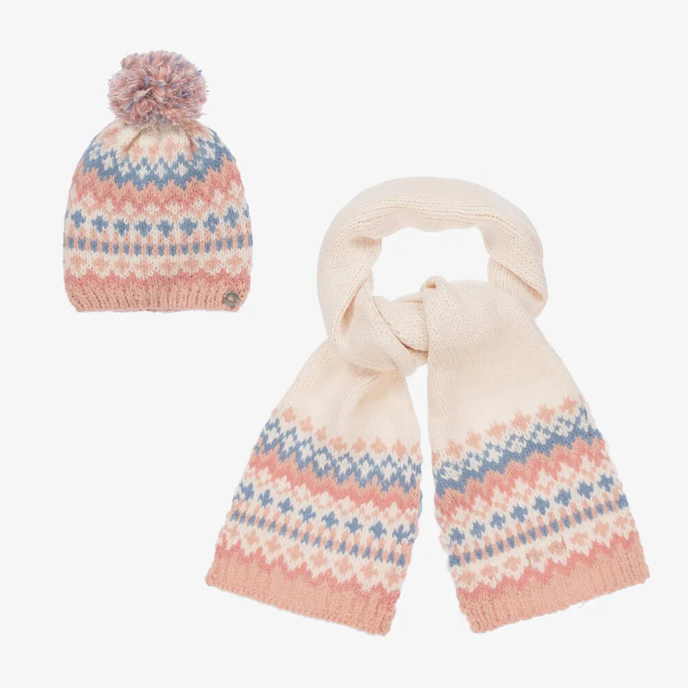 Teen Ivory & Pink Hat Set