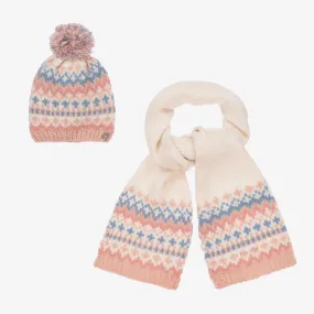 Teen Ivory & Pink Hat Set