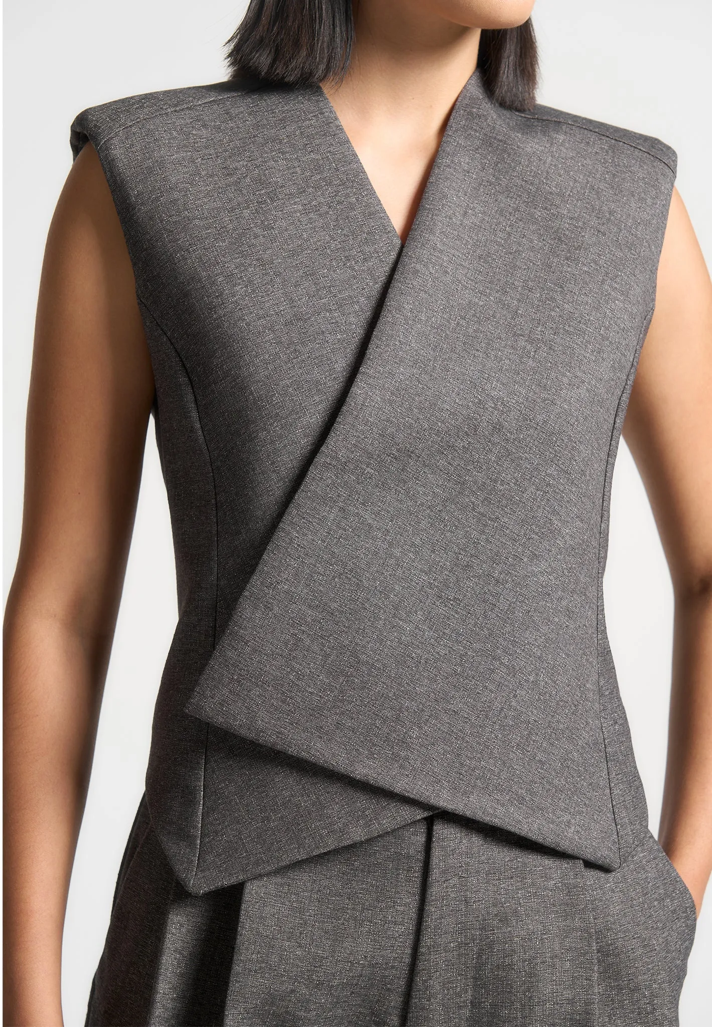 Textured Tailored Wrap Waistcoat - Grey Marl