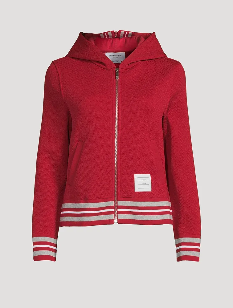 THOM BROWNE Cotton Herringbone Jacquard Varsity Zip Hoodie