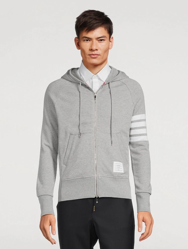 THOM BROWNE Cotton Zip Hoodie With Four-Bar Stripe