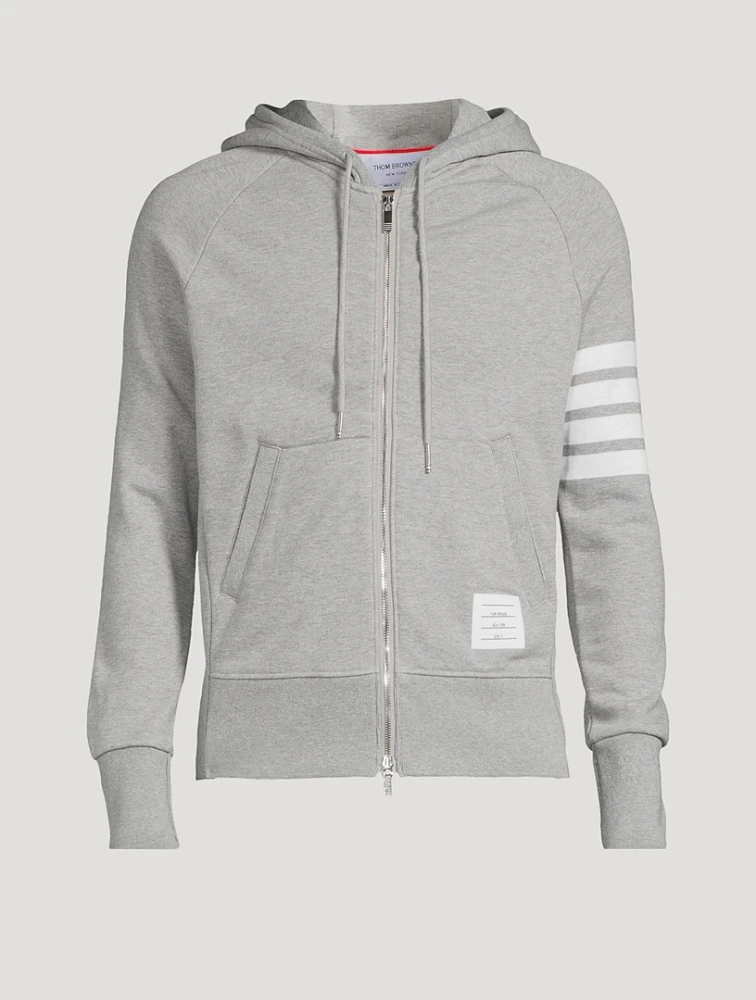 THOM BROWNE Cotton Zip Hoodie With Four-Bar Stripe