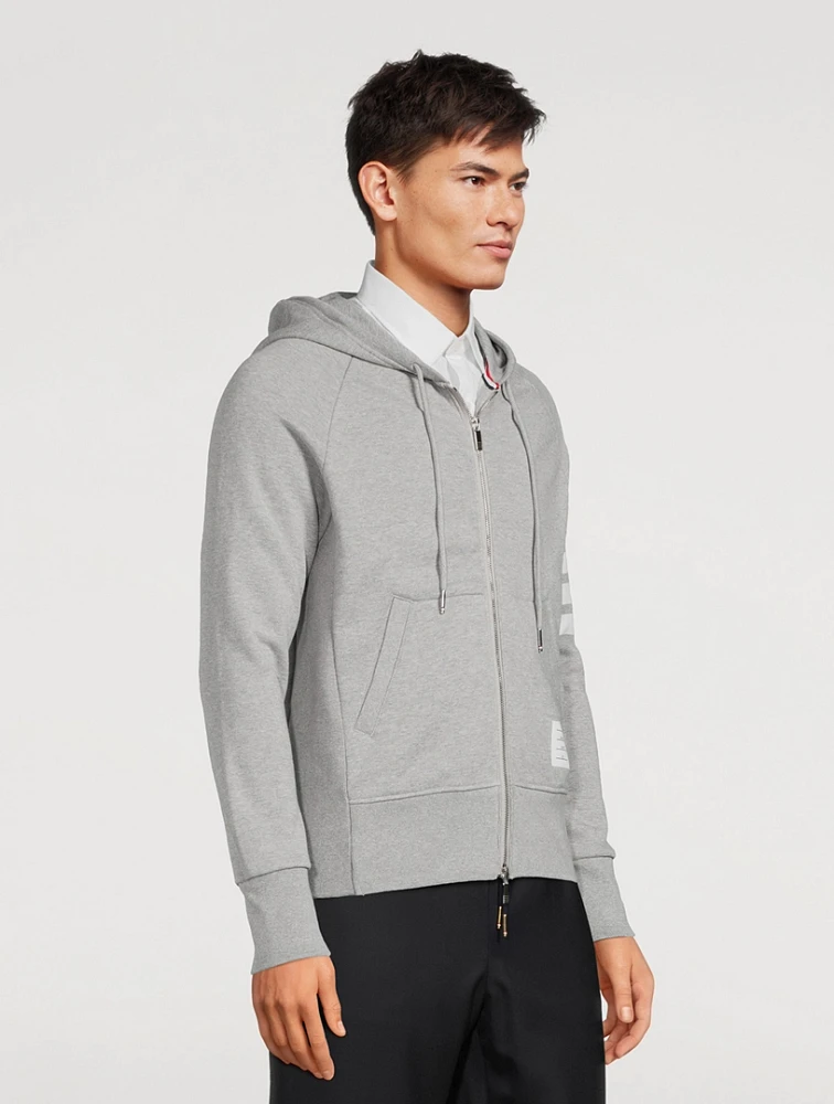 THOM BROWNE Cotton Zip Hoodie With Four-Bar Stripe