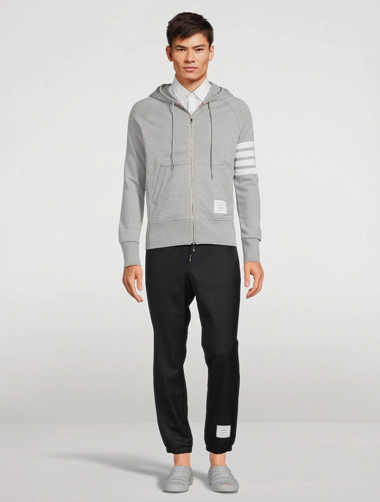 THOM BROWNE Cotton Zip Hoodie With Four-Bar Stripe