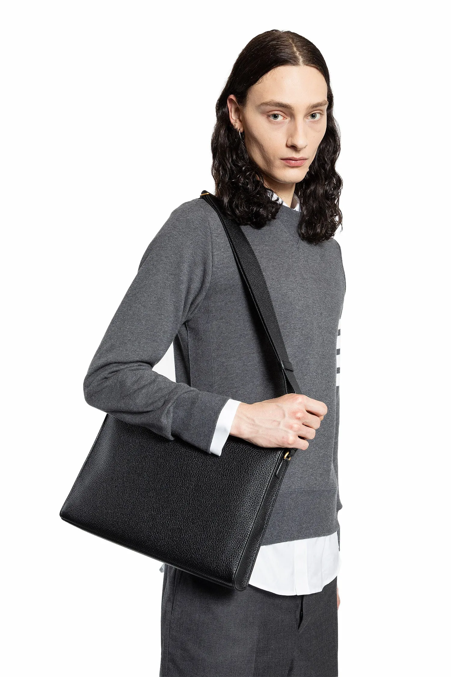 thom browne leather document shoulder bag