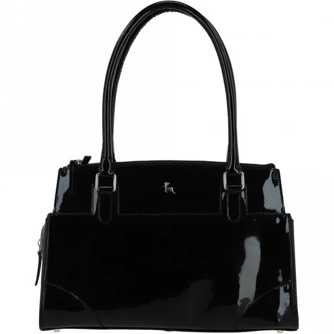 Three Section A4 Croc Patent Leather Work Bag Black: A4 Work Bag