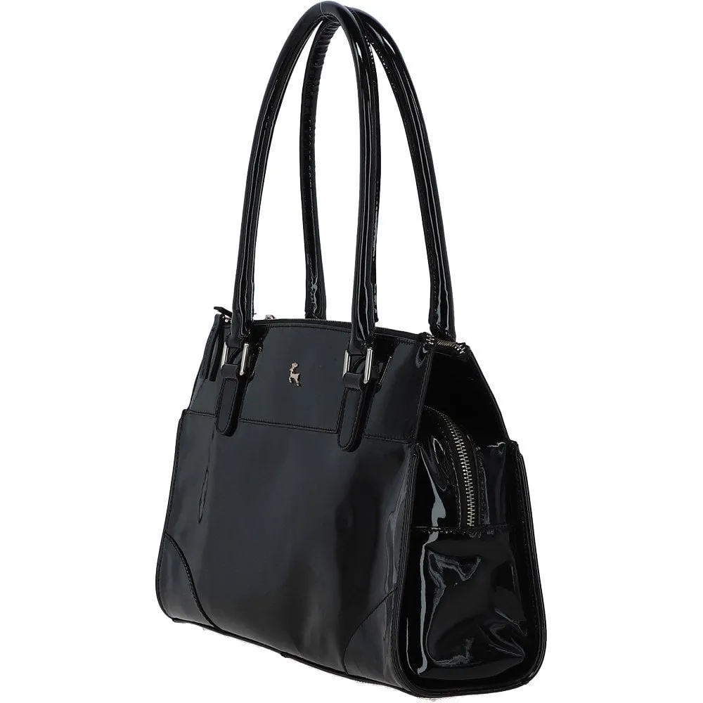 Three Section A4 Croc Patent Leather Work Bag Black: A4 Work Bag