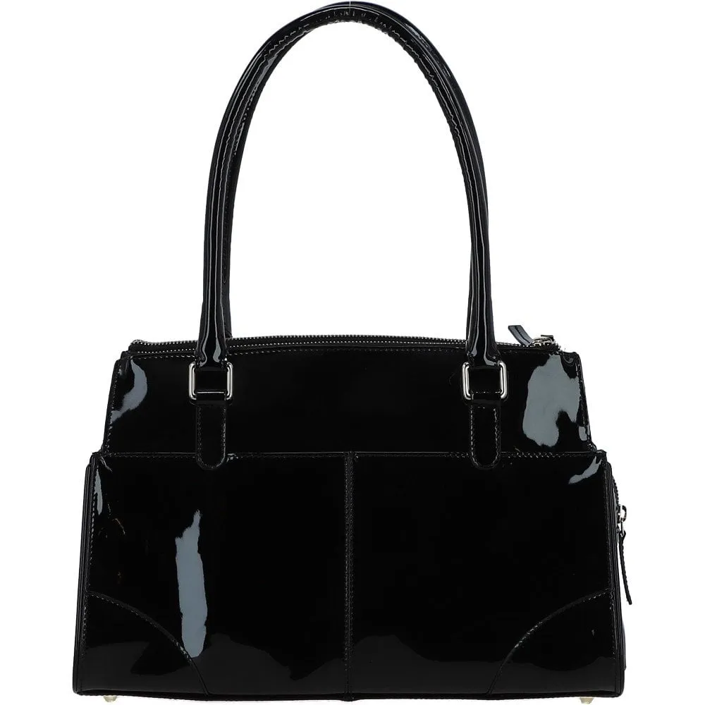 Three Section A4 Croc Patent Leather Work Bag Black: A4 Work Bag