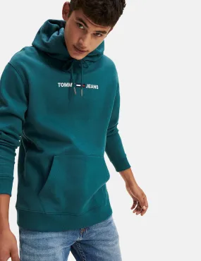 Tommy Hilfiger Straight Logo Hooded Sweatshirt (Oversized) - Atlantic Deep Green