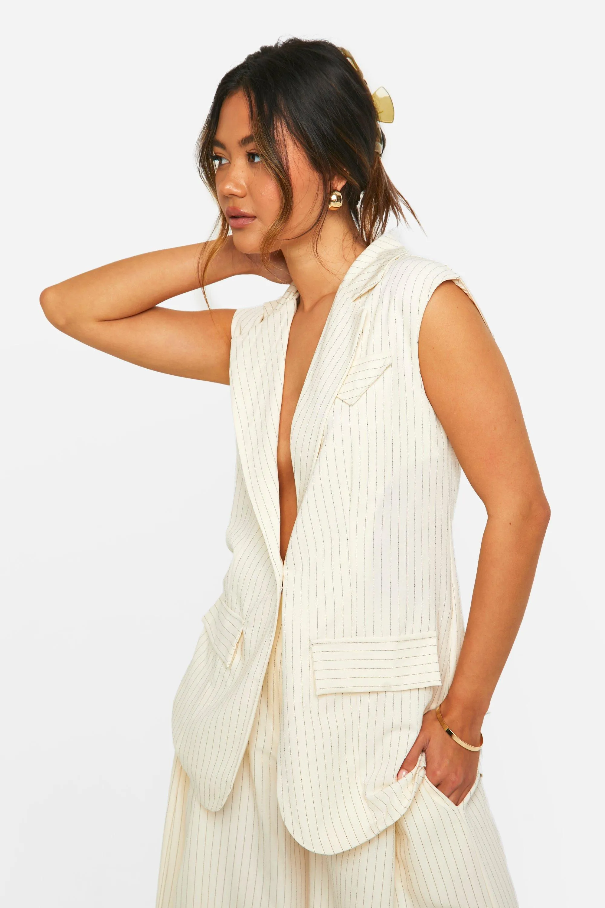 Tonal Pinstripe Longline Waistcoat