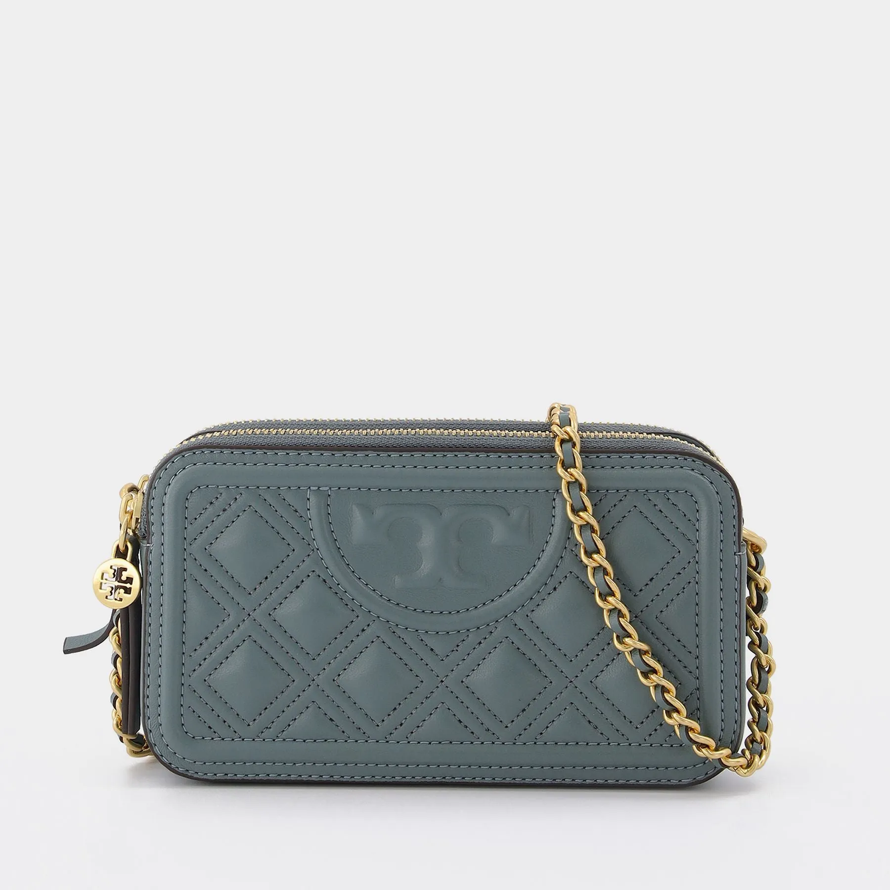 Tory Burch  Fleming Double-Zip Mini Bag in blue leather