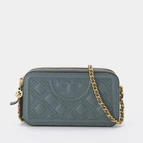 Tory Burch  Fleming Double-Zip Mini Bag in blue leather