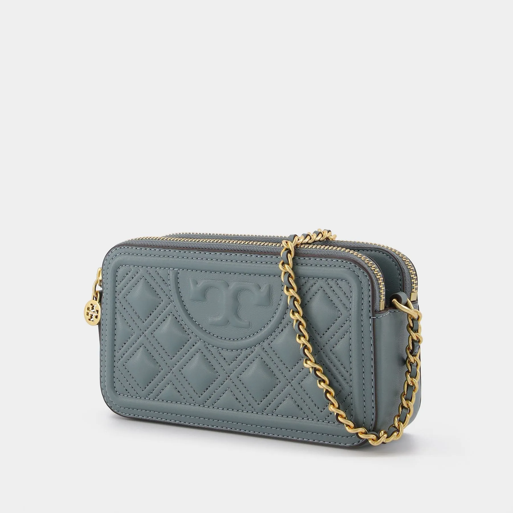 Tory Burch  Fleming Double-Zip Mini Bag in blue leather