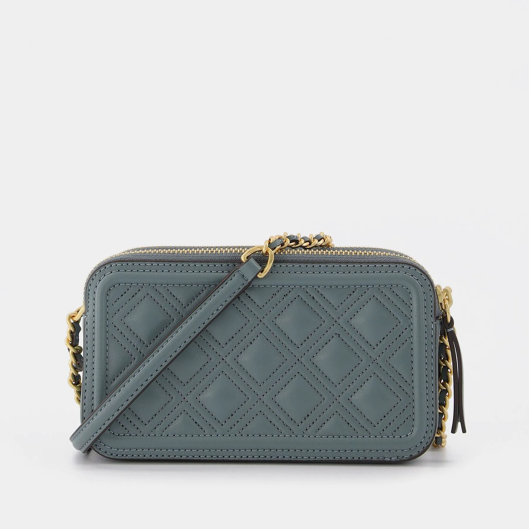 Tory Burch  Fleming Double-Zip Mini Bag in blue leather