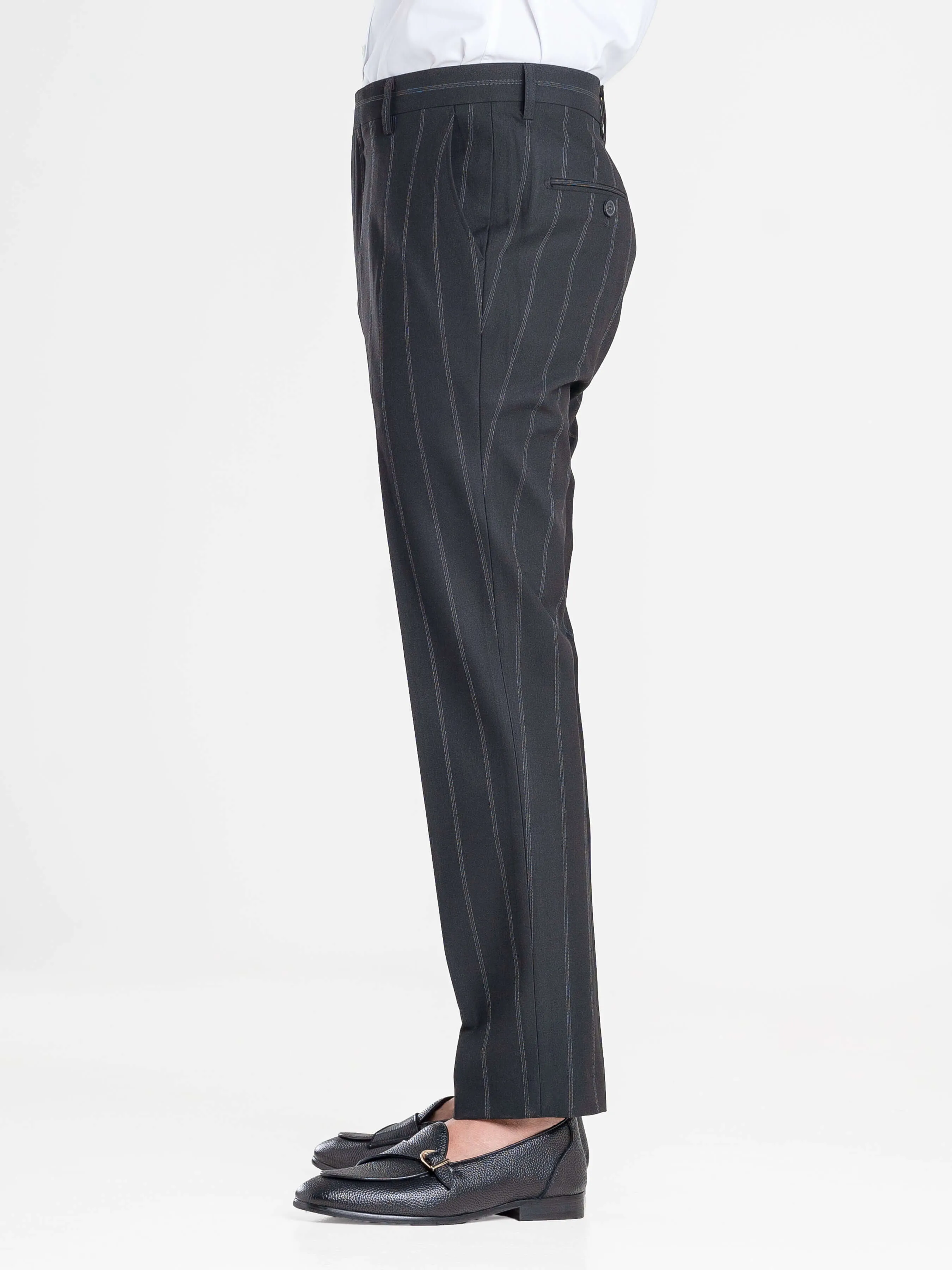 Trousers With Belt Loop -  Black Wide Stripes (Stretchable)