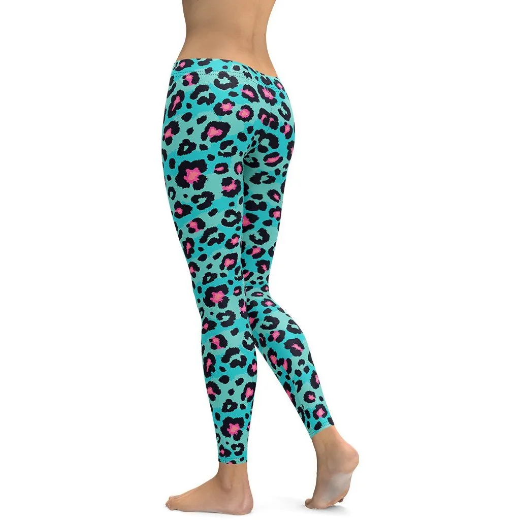 Turquoise Leopard Print Leggings