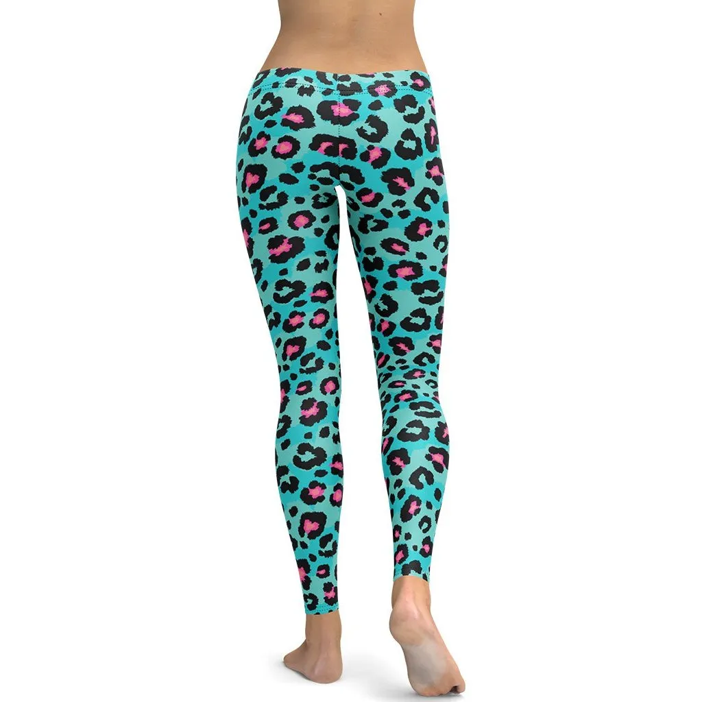 Turquoise Leopard Print Leggings