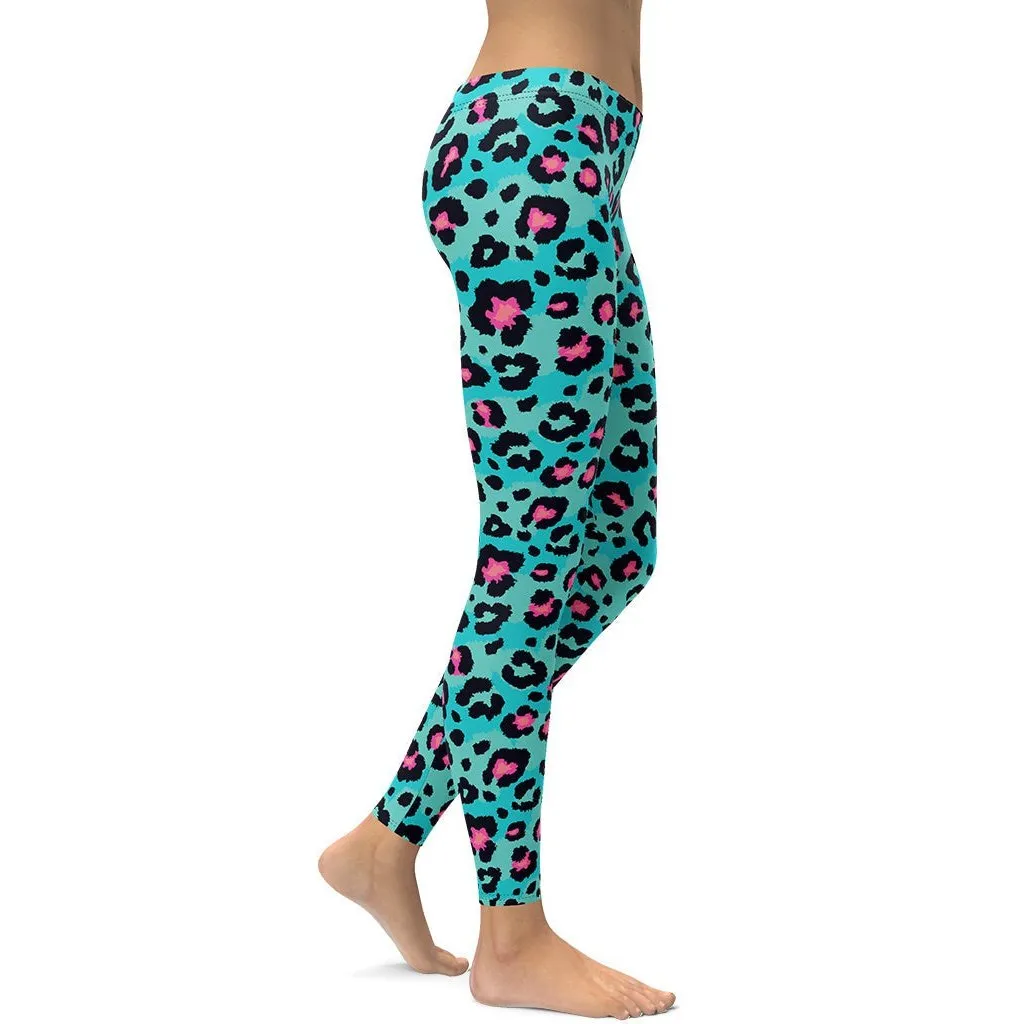 Turquoise Leopard Print Leggings