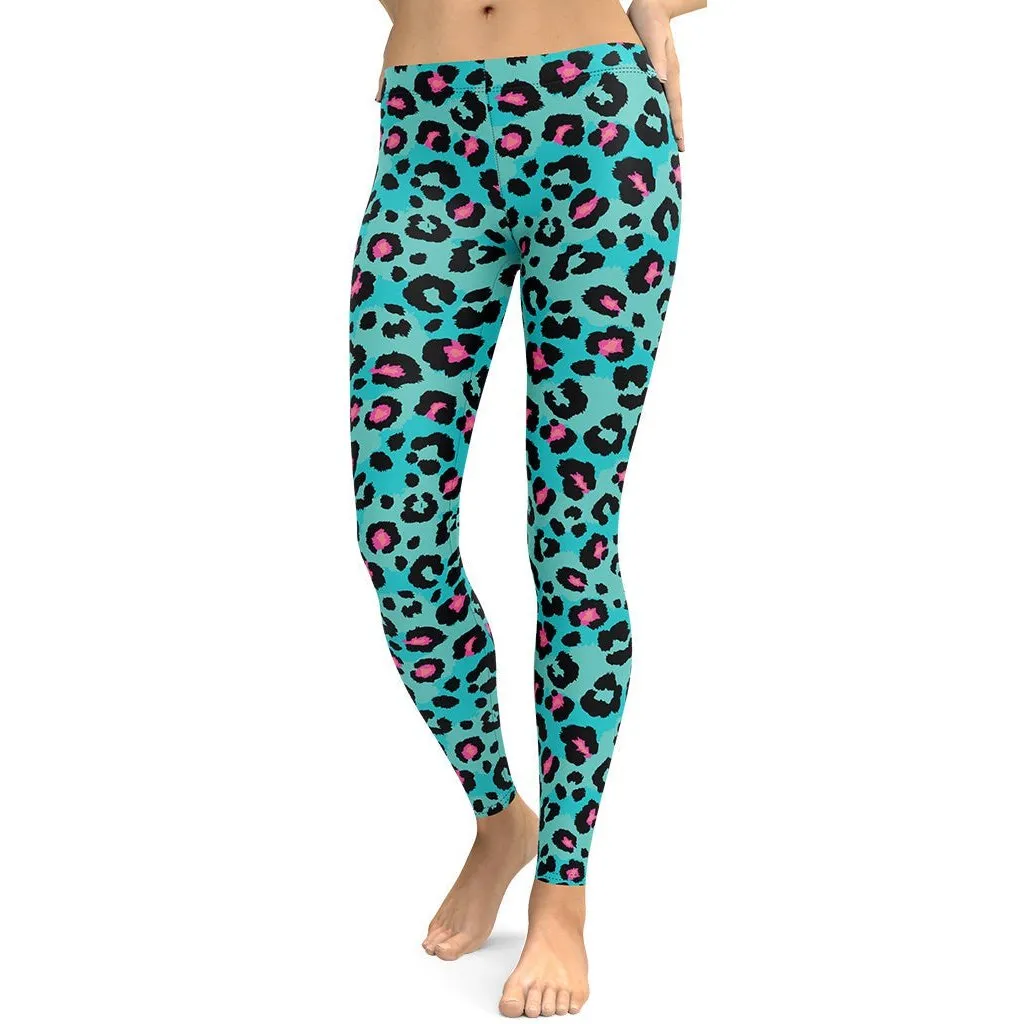 Turquoise Leopard Print Leggings