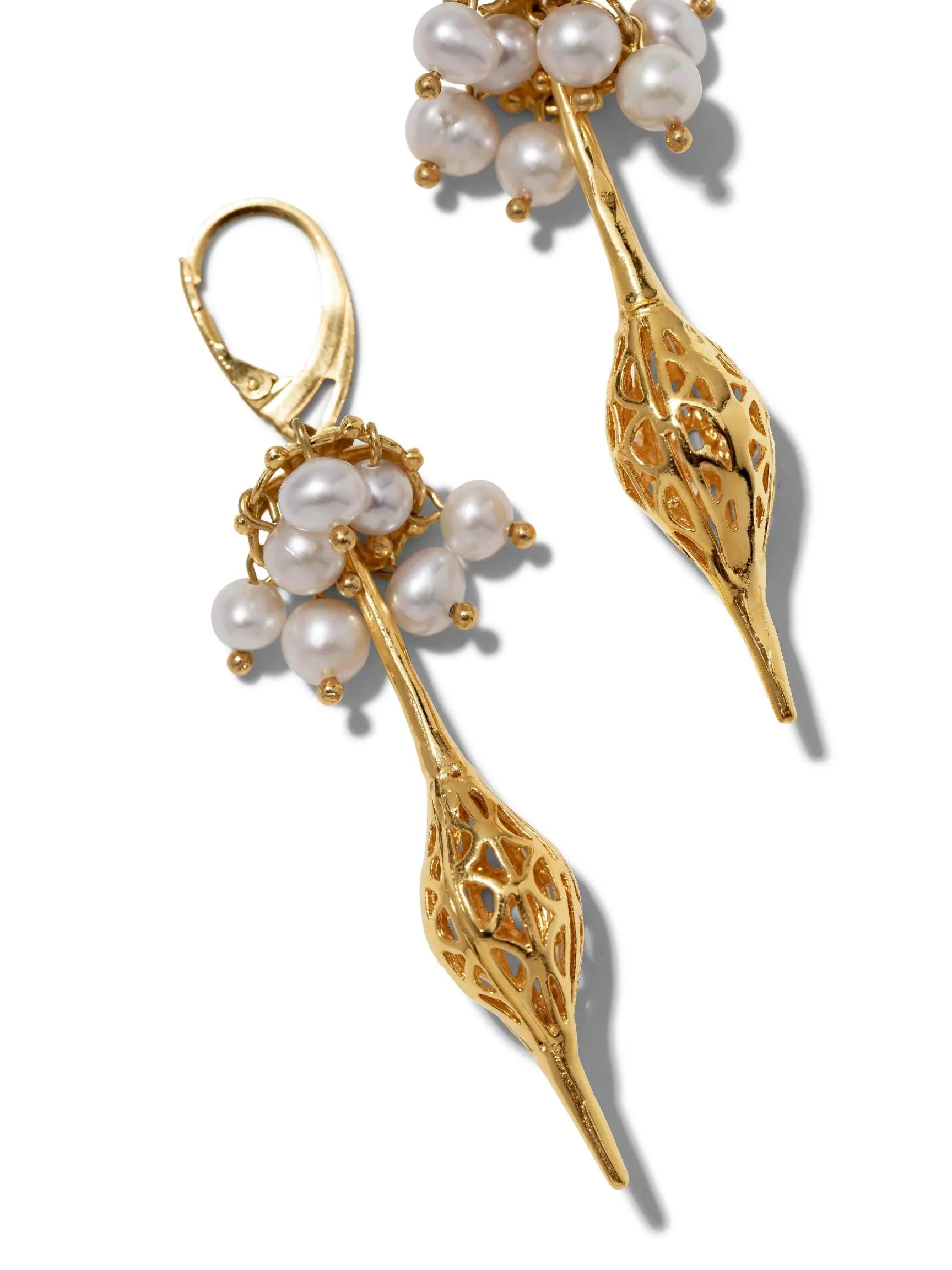 Umbrella Pearl Gold Oriental Earrings