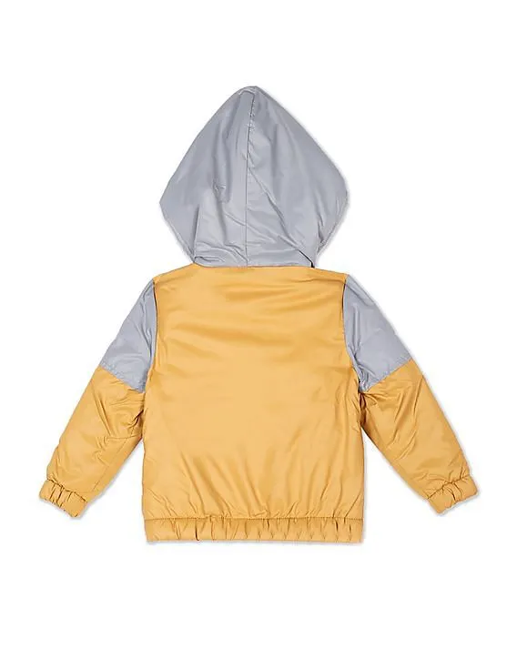 U.S. Polo Assn. Kids Girls Grey And Mustard Colour Block Hooded Jacket