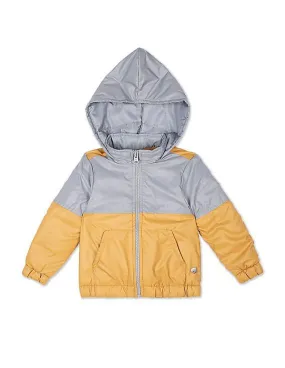 U.S. Polo Assn. Kids Girls Grey And Mustard Colour Block Hooded Jacket