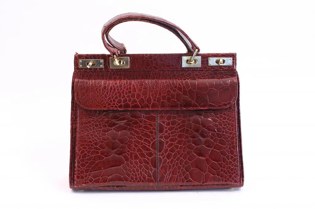 Vintage 60's Red Turtle Skin Birkin Style Handbag