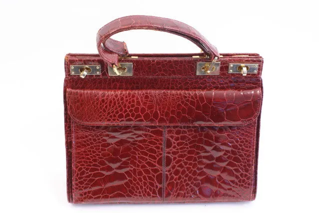 Vintage 60's Red Turtle Skin Birkin Style Handbag