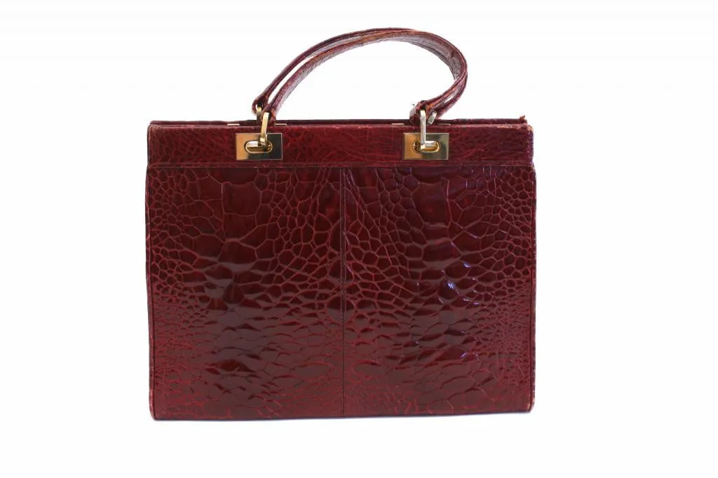 Vintage 60's Red Turtle Skin Birkin Style Handbag