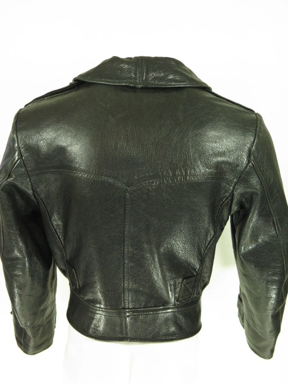 Vtg 40s WWII Larsson Swedish Black Leather Military Motorcycle Jacket 40