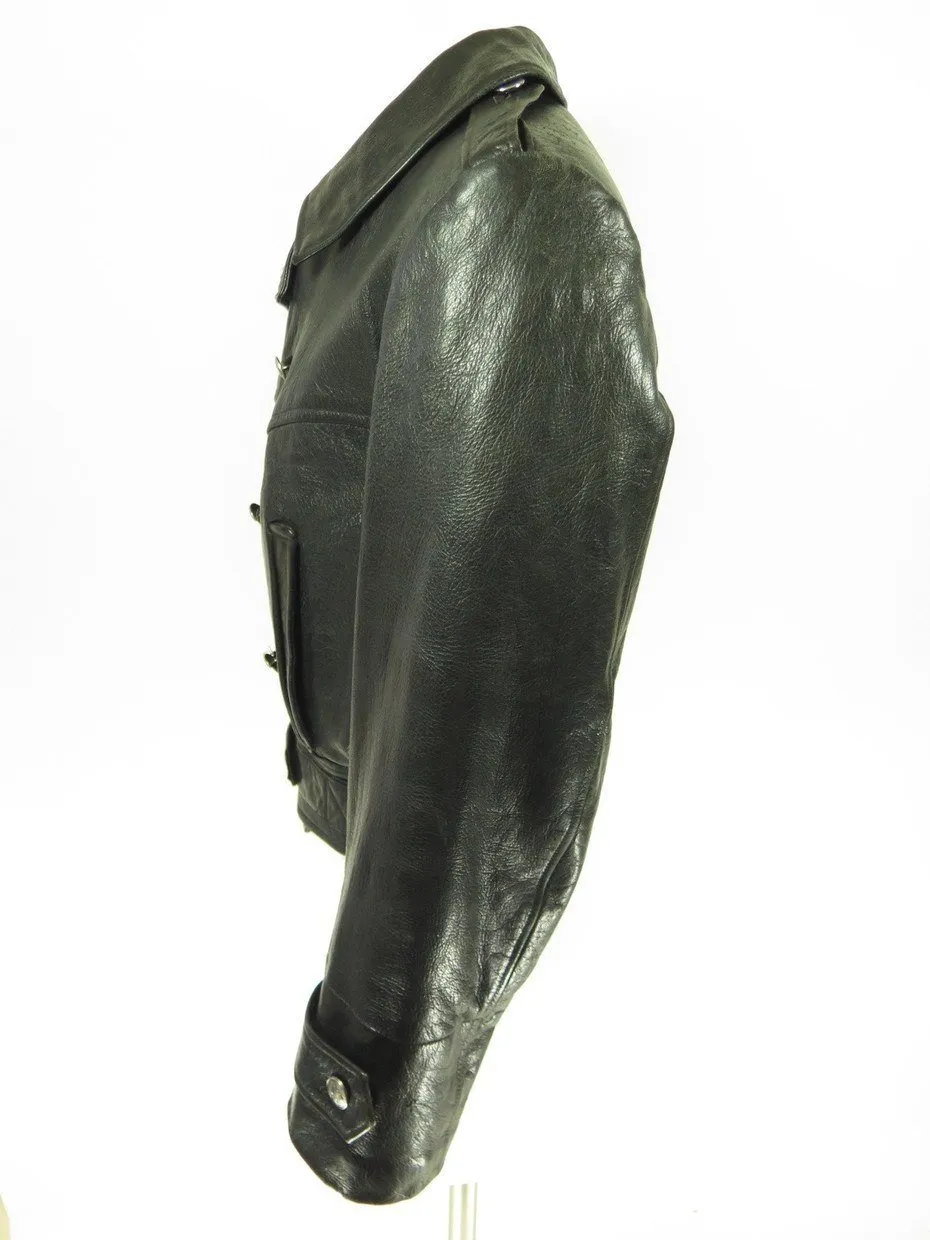 Vtg 40s WWII Larsson Swedish Black Leather Military Motorcycle Jacket 40