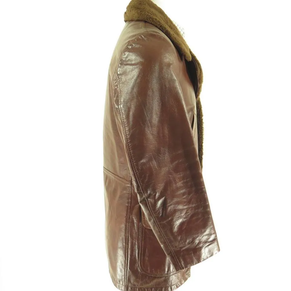 Vtg 70s William Barry Brown Leather Fight Jacket Mens 40