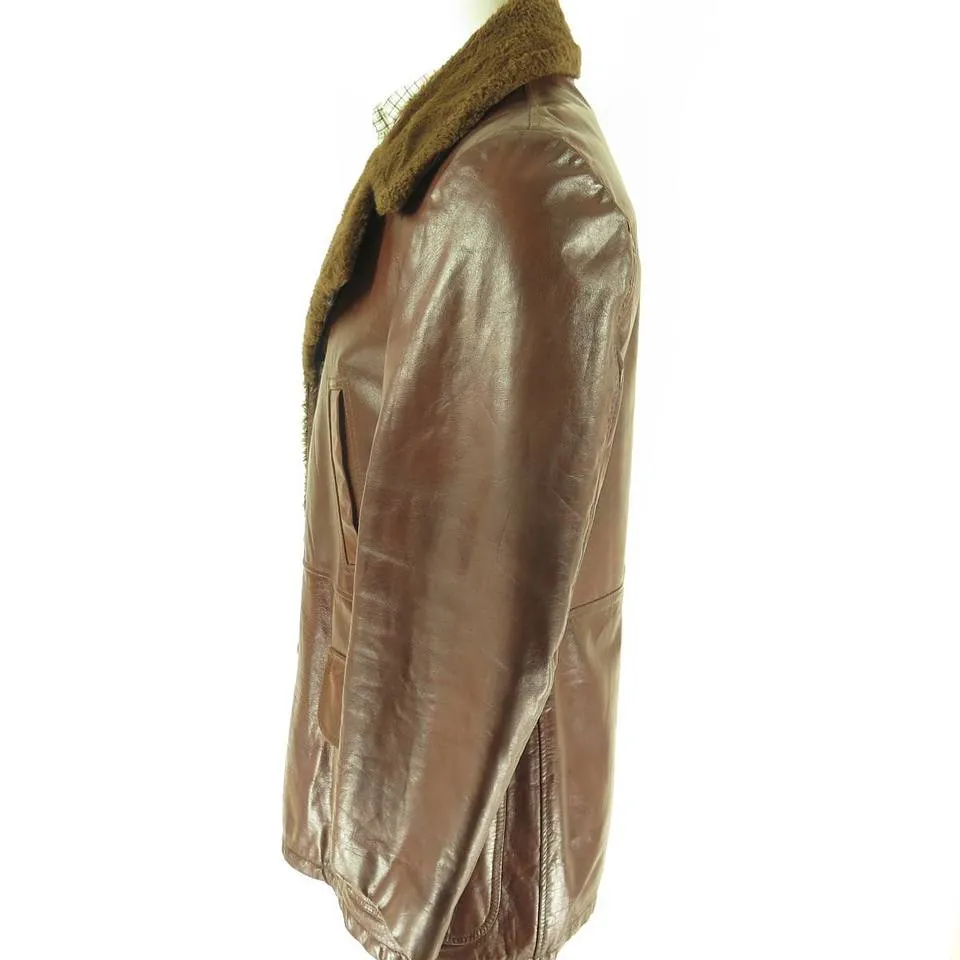 Vtg 70s William Barry Brown Leather Fight Jacket Mens 40