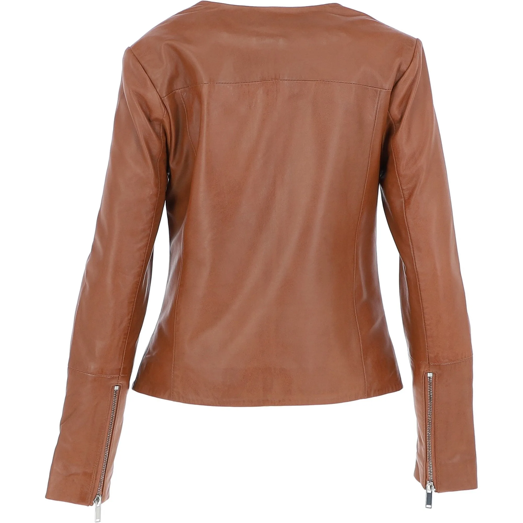 Women's Collarless Leather Fashion Jacket Tan: AWL-284