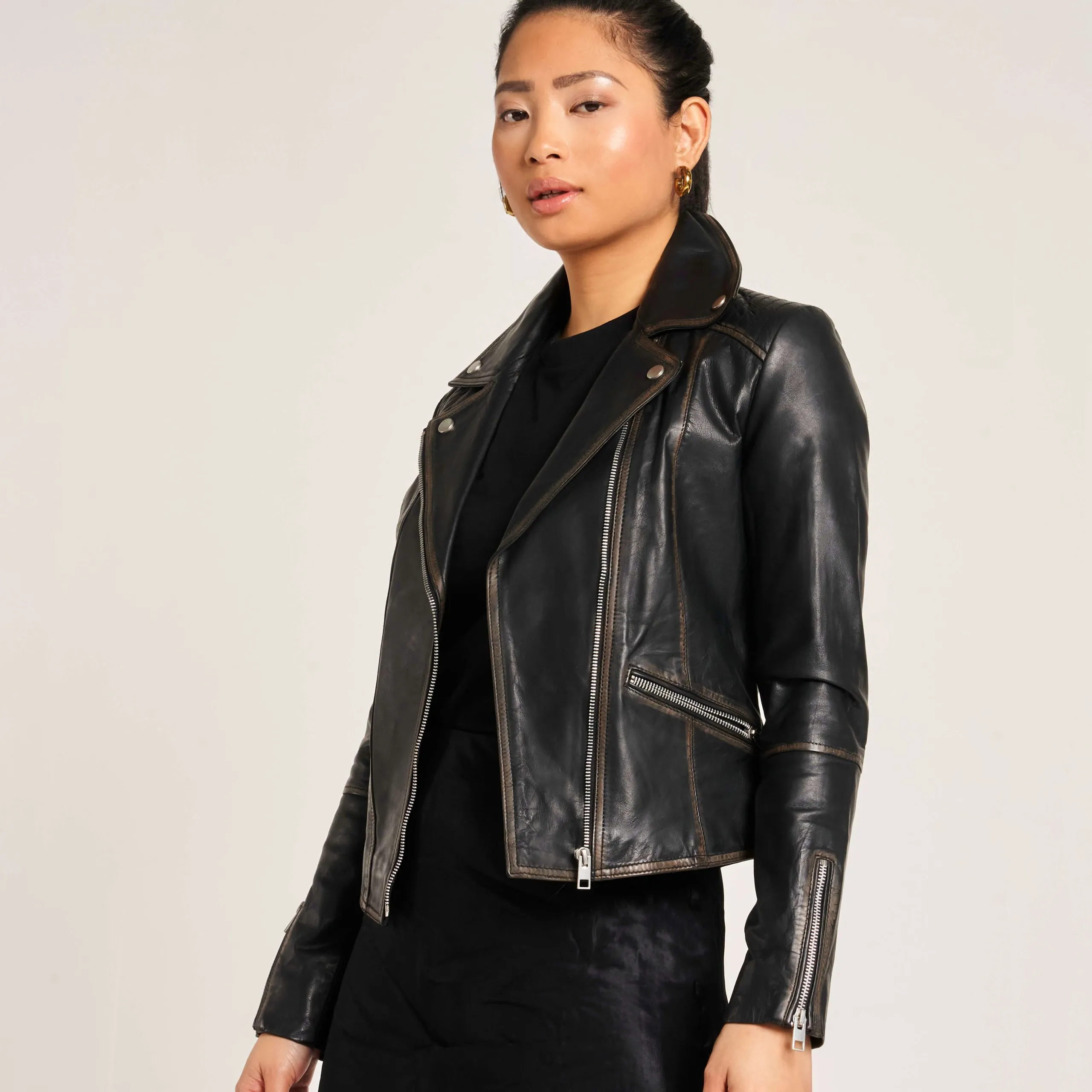 Women's Tan-Washed Belina Biker Jacket - Barneys Originals