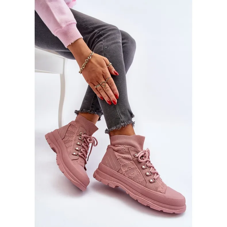 Women's Sneakers with an Elastic Upper, Pink Kalyne