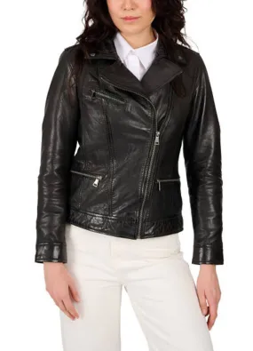 Women's black leather jacket in Oakwood biker style \64775\