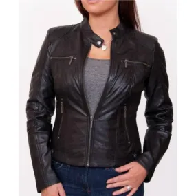 Womens Black Leather Jacket - Jasmine - Plus Size | Free UK Delivery