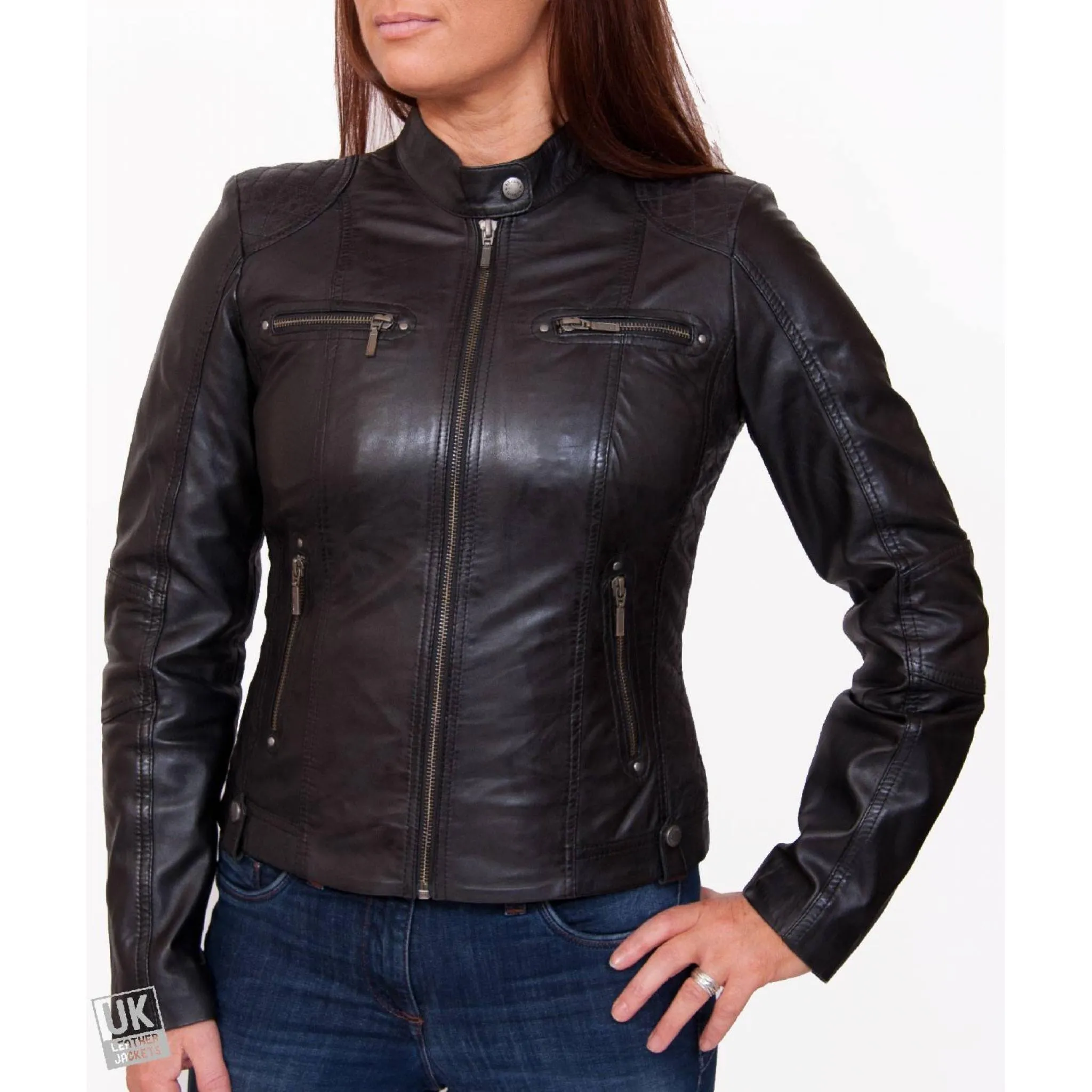 Womens Black Leather Jacket - Jasmine - Plus Size | Free UK Delivery