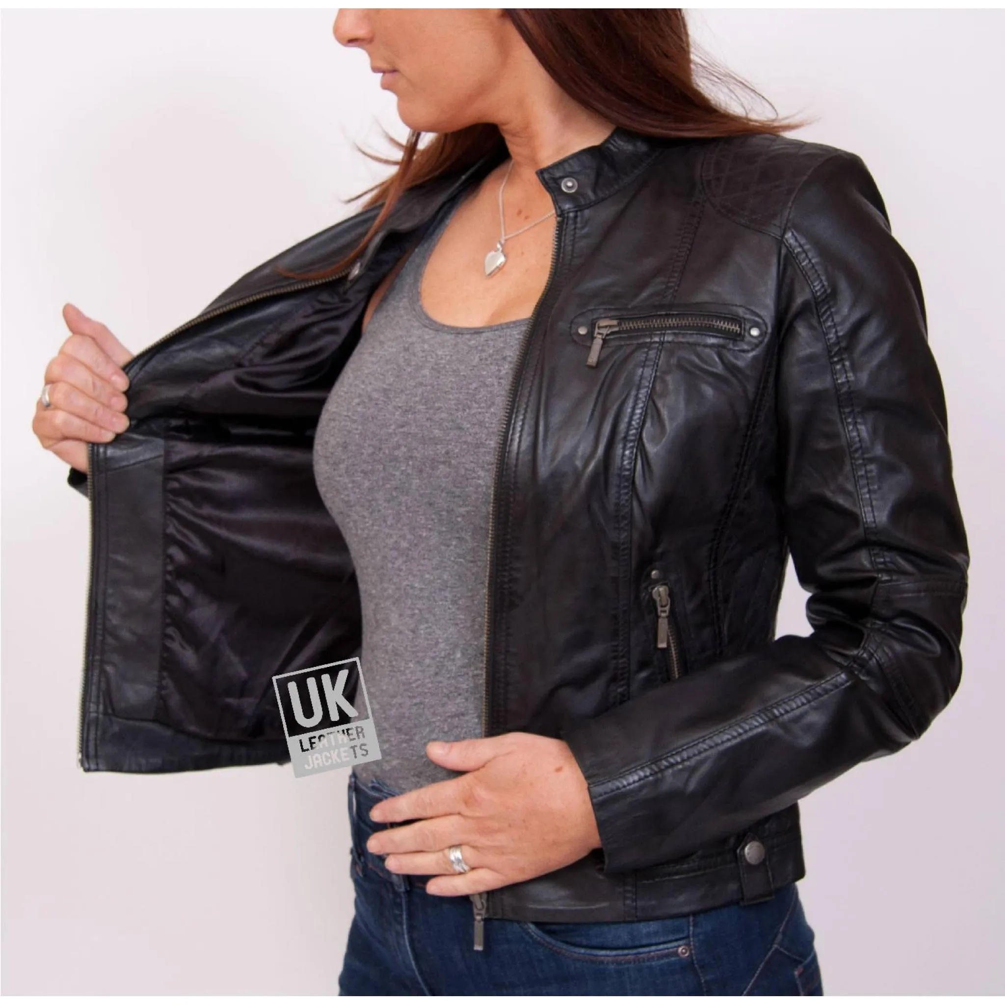 Womens Black Leather Jacket - Jasmine - Plus Size | Free UK Delivery